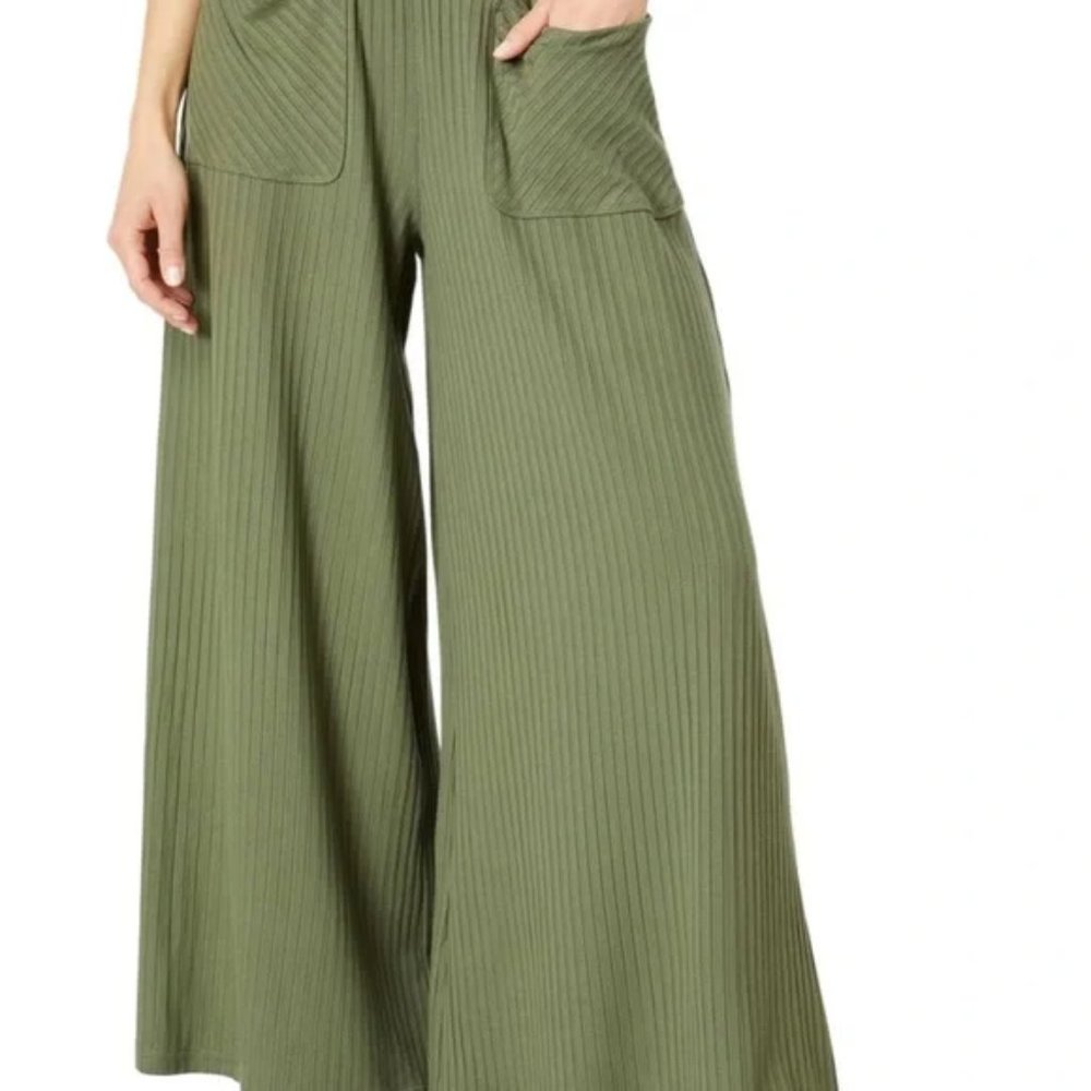 034 Free People Movement Blissed out wide leg pants in Army Green Size Large - Picture 3 of 4